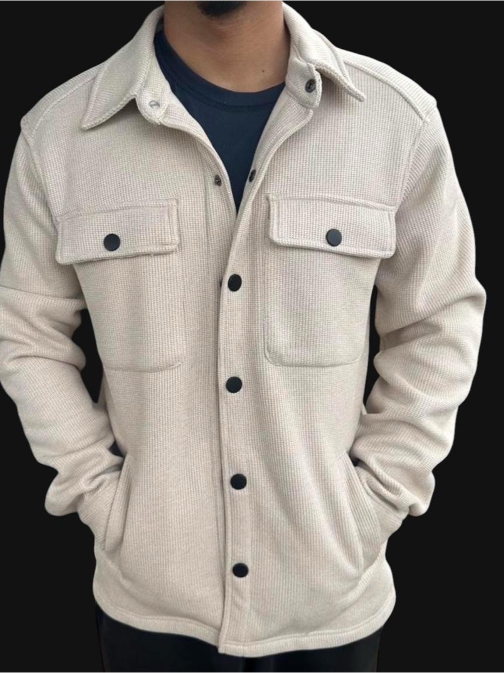 Men's Cream Button-Up Shacket Jacket
